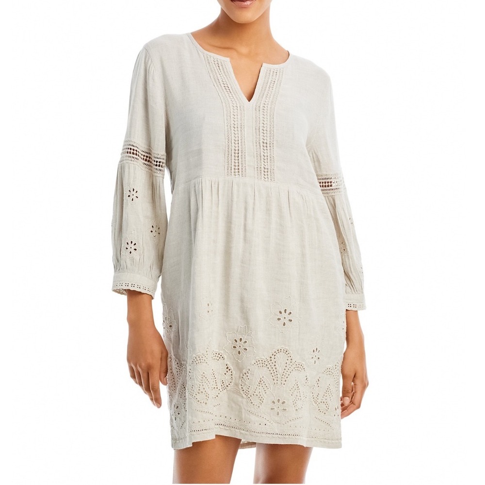 Tommy Bahama St. Lucia Split Neck Dress Swim Cover-Up Twill Beige Large SS500013